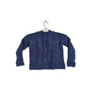 Lanvin Paris Knit Hoodie SIze M Blue Baby Alpaca Silk Cashmere Girls Italy